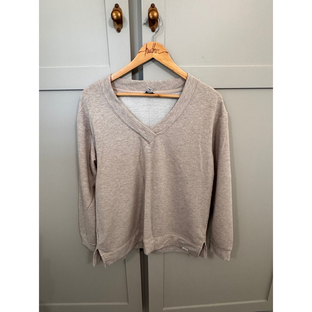 Orvis Women Oatmeal Heather V-Neck Fleece Pullover Sweatshirt Beige‎ Small